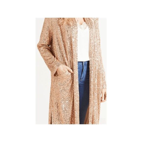 Anthropologie BB Dakota Sparkly Sequin Rose Gold Open Cardigan Duster XSP - Picture 10 of 11